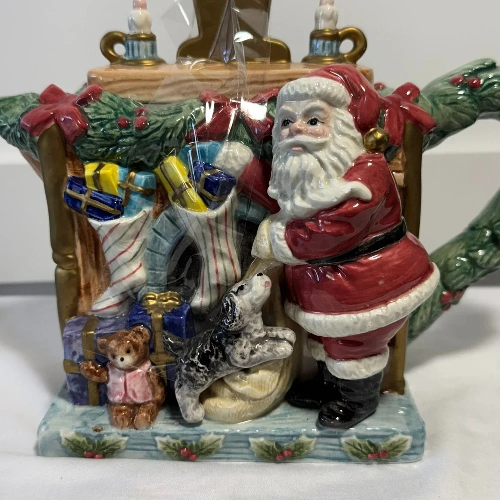 Omnibus by Fitz and Floyd 1996 Santa Christmas‎ Tea Pot 32 oz Head Painted
